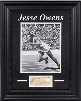 Jesse Owens Signed & Inscribed Cut With Photo in 16x20 Framed Display (JSA)